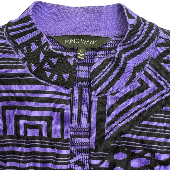 Ming Wang Knit‎ Cardigan Small S Purple Black Geometric Print Duster Open Front - Picture 3 of 7